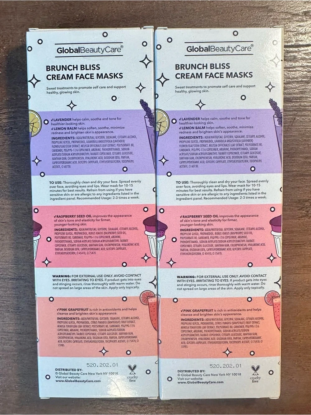 Global Beauty Care 2 Pk Brunch Bliss Cream Face Masks 6 Total Masks NEW SEALED